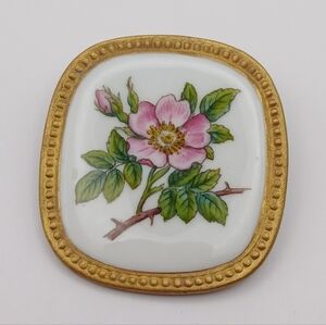 Royal Copenhagen Porcelain Floral Vintage Brooch